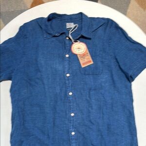 Faherty Blue Linen Casual Button Down Shirt XL